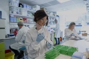 four scientists working in a laboratory